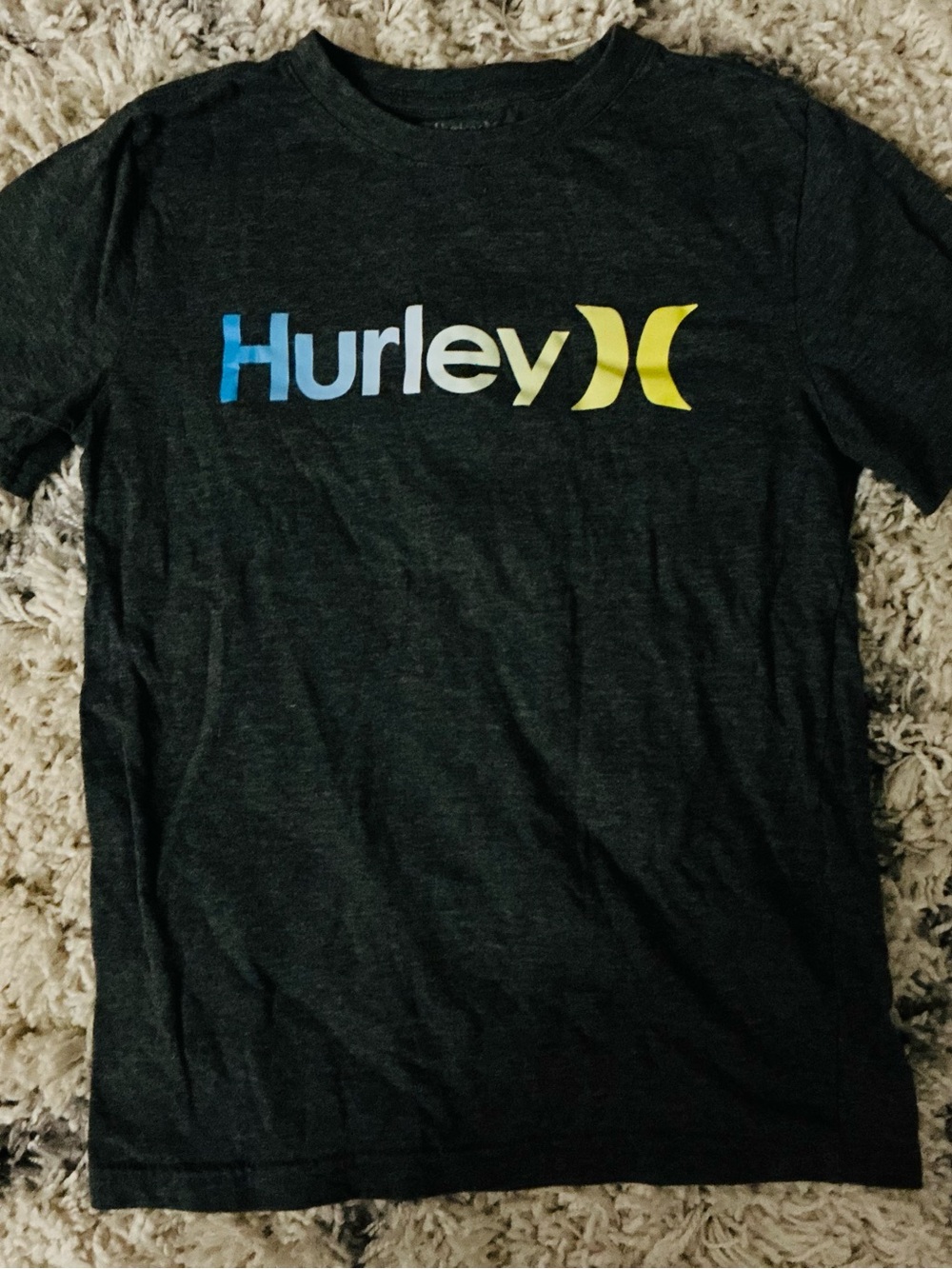 Hurley Boys Black Heather Logo Graphic T-Shirt Short Sleeve (YM)